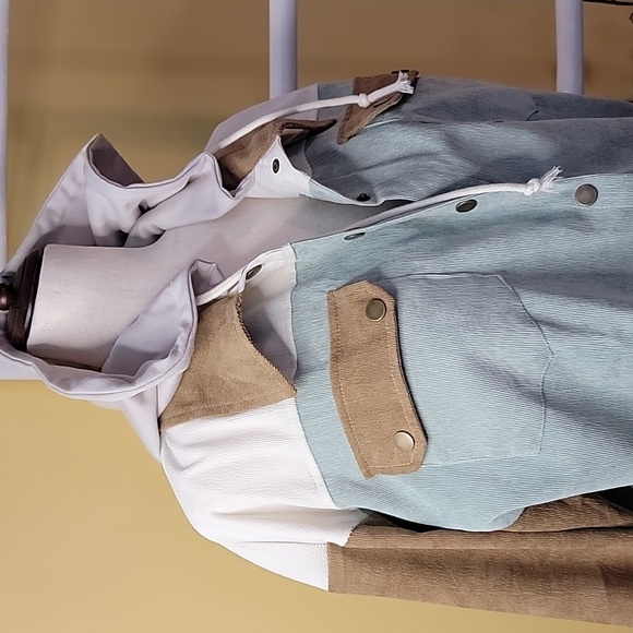 Shacket with hood, tan, creme, mint - Picture 3 of 7